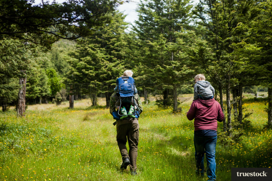 Family going on a hike together in nature